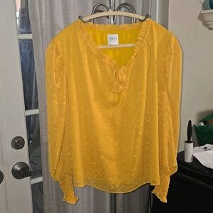 Misa Los Angeles Gold Yellow Polka Dot Long Sleeve Blouse Top Sz Med Officecore